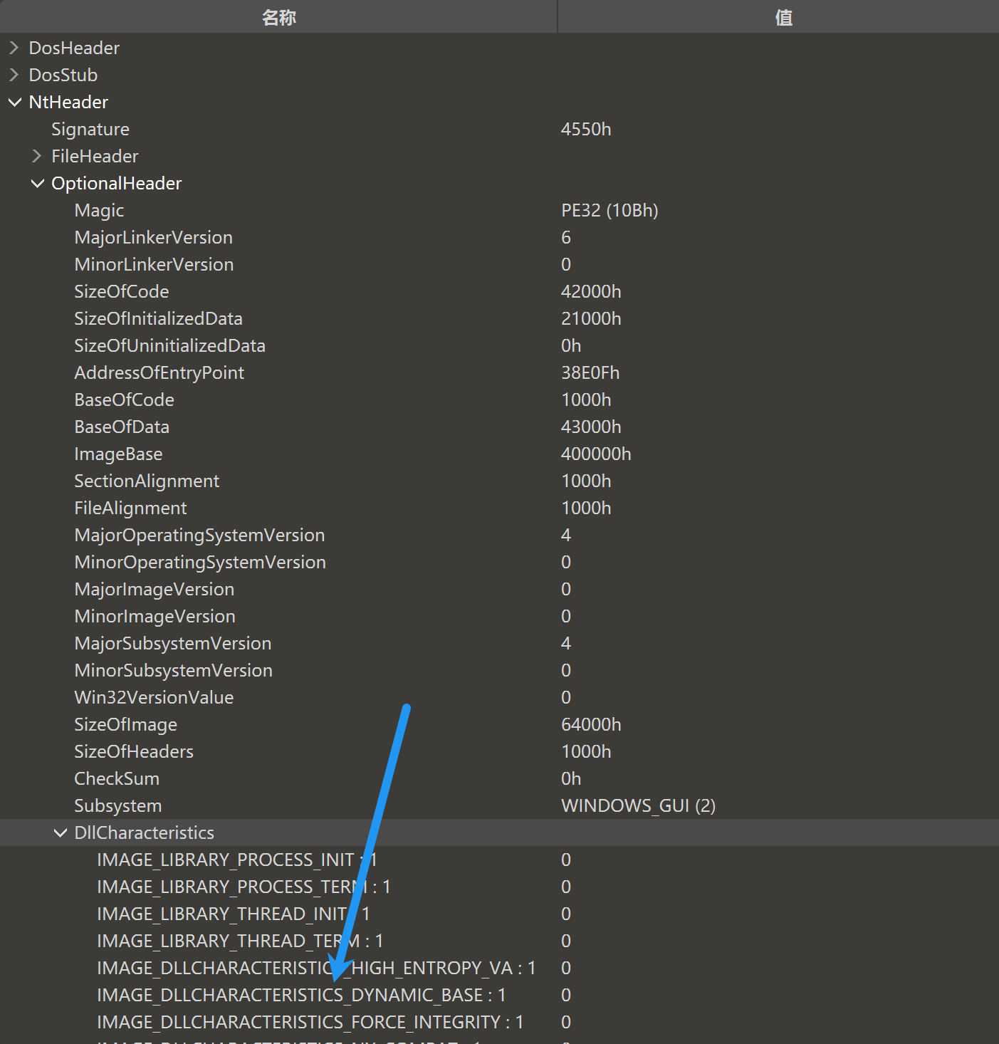 IMAGE_DLLCHARACTERISTICS_DYNAMIC_BASE 位置
